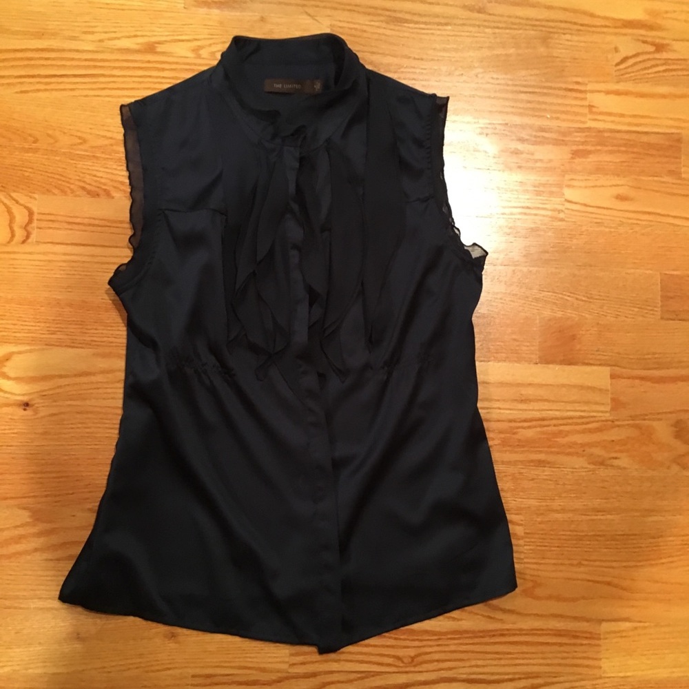 The Limited Ruffle Sleeveless Top, Navy , Size M